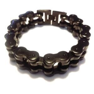 New black stainless steel bike‎ chain bracelet 10"